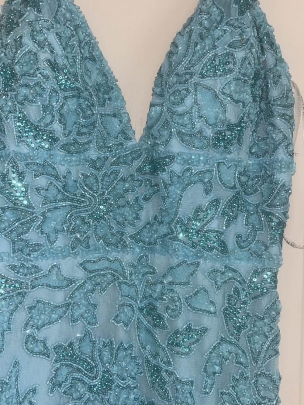 Seafoam Embellished Backless Evening Dress